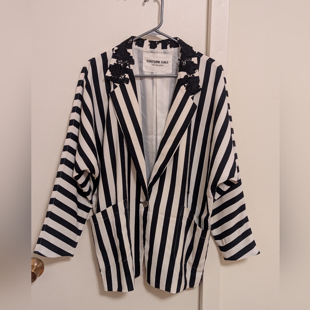Culture Call Black and White Striped Blazer
